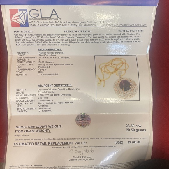 Orianne Ruby and White Sapphire pendant - Picture 6 of 8